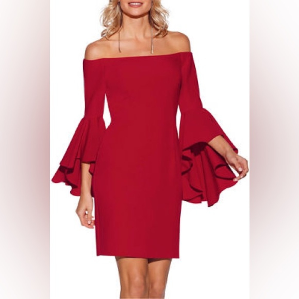 Boston Proper Off the shoulder Dress Flutter sleeves Red French kiss Size 6